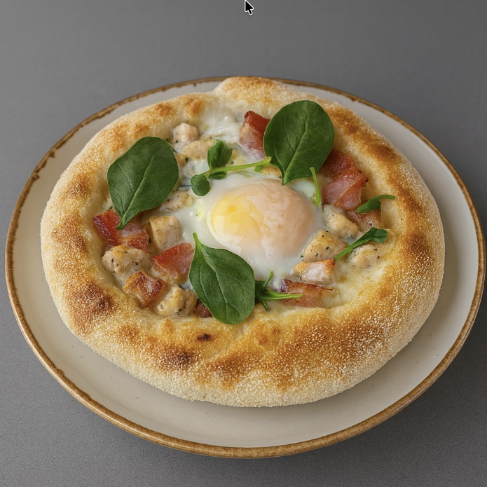 Мини пицца с курицей, томатами и яйцом